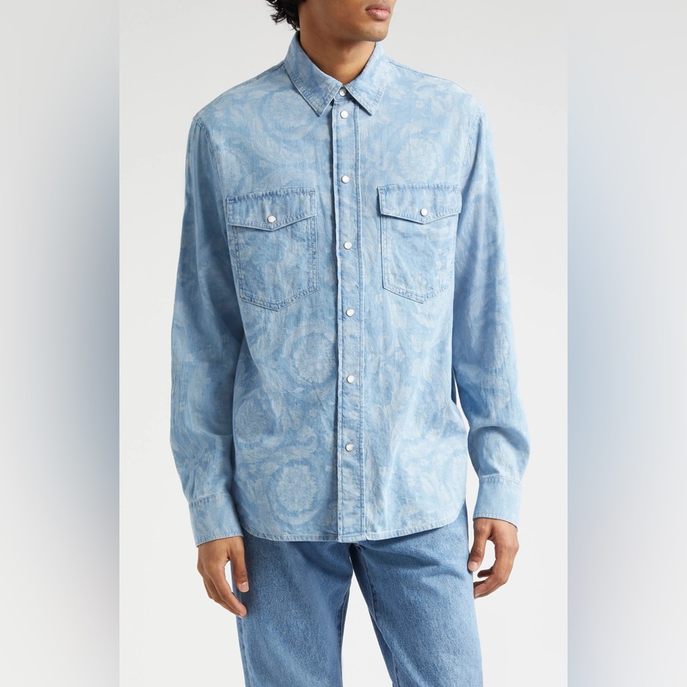 New Authentic Versace Light Blue Denim Shirt